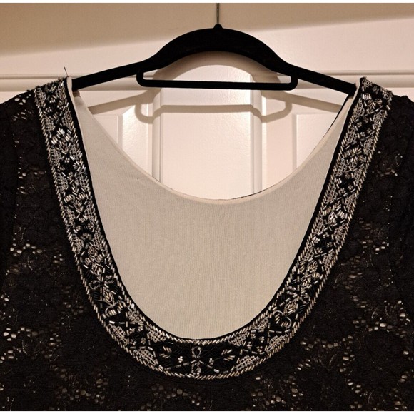 Denim & Supply Ralph Lauren Glam Lined Knit/Lace Flowers Dress Size Large Black - Picture 4 of 12